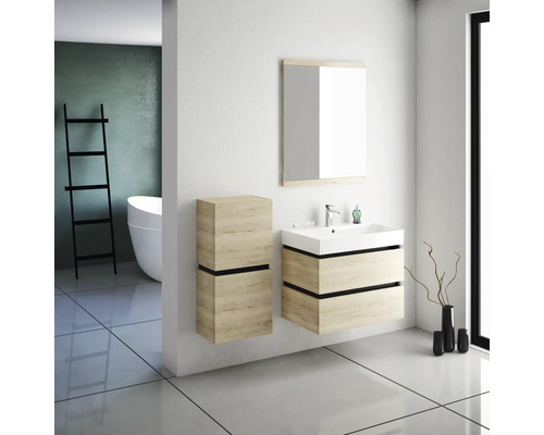 Modernes Badezimmer mit Waschtisch, Unterschrank und Spiegel