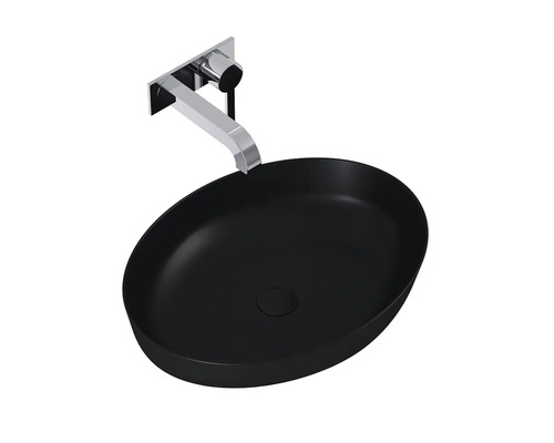 Schwarzes Aufsatzwaschbecken mit Wandarmatur