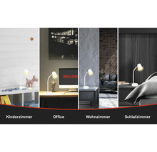 Tischleuchte in verschiedenen Umgebungen: Kinderzimmer, Büro, Wohnzimmer und Schlafzimmer