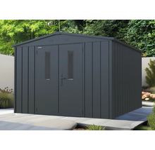 Metall Gerätehaus mit Doppeltür und Fenstern im Garten