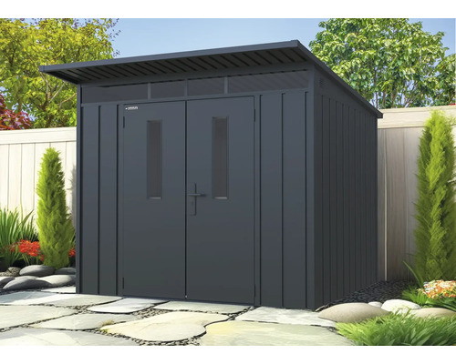 Gartenschrank aus Metall mit Doppeltür und Oberlichtfenstern