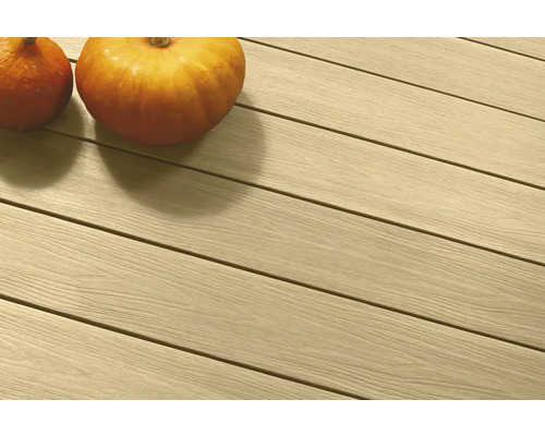 Deux citrouilles sur une terrasse en bois