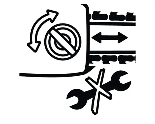 Symbole pour rotation bloquée, mouvement horizontal et pas de réparation.