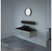 Salle de bains avec meuble-lavabo, vasque à poser, miroir et robinetterie