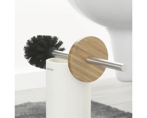 Toilettenbürste mit Halter aus Keramik, Edelstahl und Bambus
