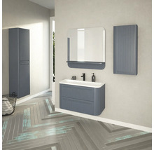 Salle de bains avec meuble sous-lavabo, armoire de toilette et armoire haute