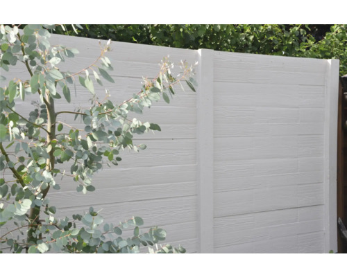 Mur de jardin blanc avec motif en bois et arbre