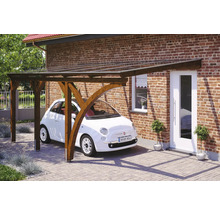 Carport simple SKAN HOLZ Eifel avec 1 arche d'entrée, ancrage pour poteaux 300 x 541 cm noyer