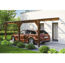 Carport simple SKAN HOLZ Vogtland avec ancrages pour poteaux 300x541 cm noyer