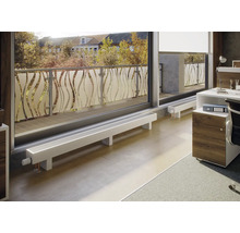 Radiateur devant une porte de patio dans un bureau