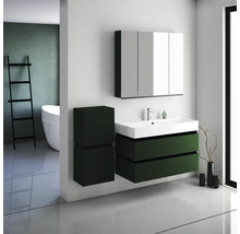 Modernes Badezimmer mit Waschbecken, Unterschrank, Spiegelschrank und Regal