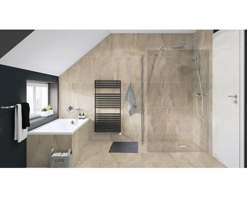 Badezimmer mit Badewanne, Dusche und Heizkörper