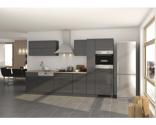 hochglanz zerlegt Mailand mit HORNBACH Held Frontfarbe Küchenzeile Geräten cm - Luxemburg Korpusfarbe graphit grau Möbel 330
