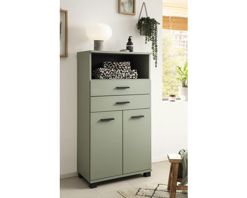 Armoire haute avec tiroirs et portes pour ranger les accessoires de salle de bain