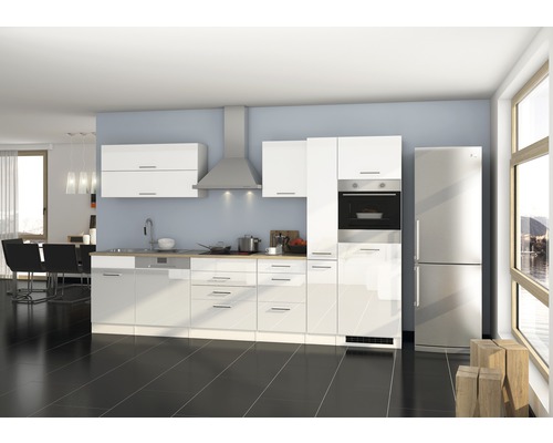Held Möbel Küchenzeile mit Geräten Mailand 330 cm weiß hochglanz zerlegt Variante reversibel