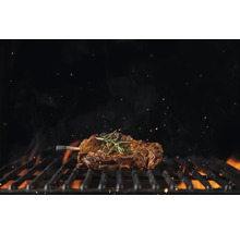 Steak grillé avec du romarin sur une grille de barbecue