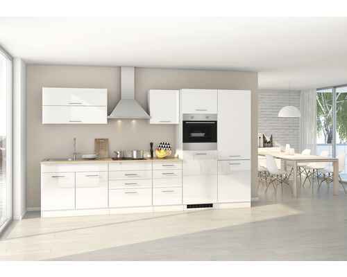 Held Möbel Küchenzeile mit Geräten Mailand 350 cm Frontfarbe weiß hochglanz  Korpusfarbe weiß zerlegt - HORNBACH Luxemburg