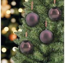 Weihnachtsbaum mit mehreren runden, dunklen Christbaumkugeln