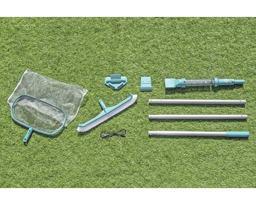 Kit de nettoyage de piscine avec épuisette, brosse, aspirateur et manche télescopique