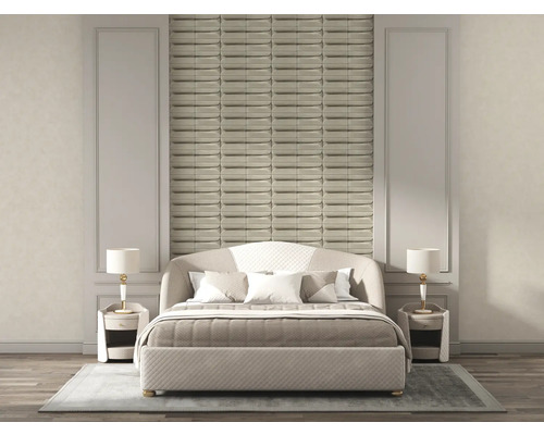 Chambre avec lit, tables de chevet et panneaux muraux