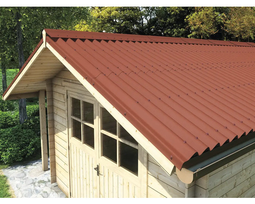 Gartenhaus mit rotem Wellblechdach