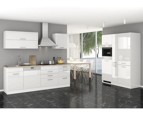 Held Möbel Küchenzeile zerlegt mit Luxemburg hochglanz HORNBACH Korpusfarbe weiß Geräten - 390 Frontfarbe Mailand weiß cm