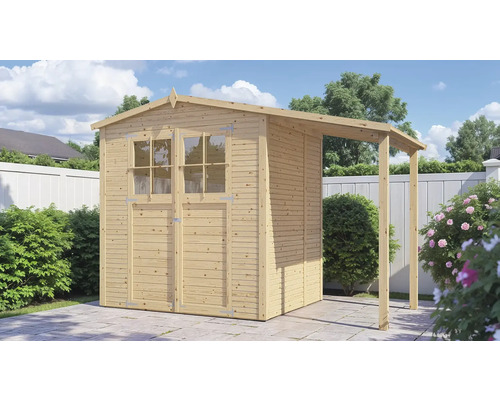 Abri de jardin Bertilo Fineline 2 Plus avec toit en appentis 344 x 169 cm naturel Abri de jardin en bois avec annexe et fenêtres
