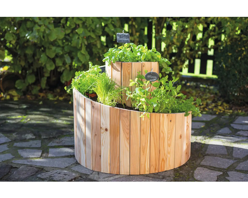 Spirale à fines herbes, carré potager WESTMANN Luise 55 x 55 x 77 cm nature Jardinière à herbes aromatiques à plusieurs niveaux en bois avec différentes herbes et petites étiquettes