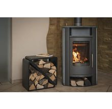 Kaminofen mit Holz und Holzregal