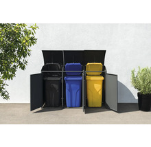 Cache-conteneur pour trois poubelles en métal avec système de tri des déchets