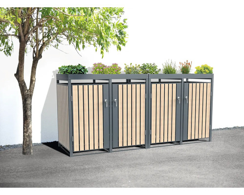 Cache-poubelles en métal et bois avec plantation