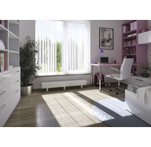 Helles Jugendzimmer mit Fenster, Gardinen, Schreibtisch und Regalen