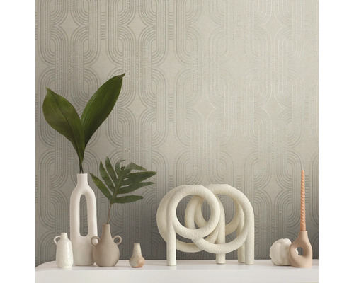 Pièce décorative avec papier peint à motifs et vases