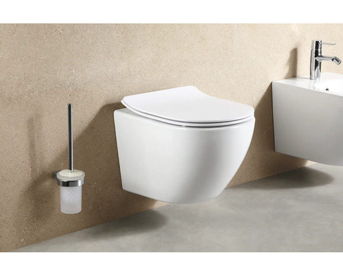 Wandhängendes WC mit Toilettenbürste und Waschbecken