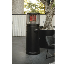 Schwarzer Terrassenheizer aus Metall mit Schutzgitter