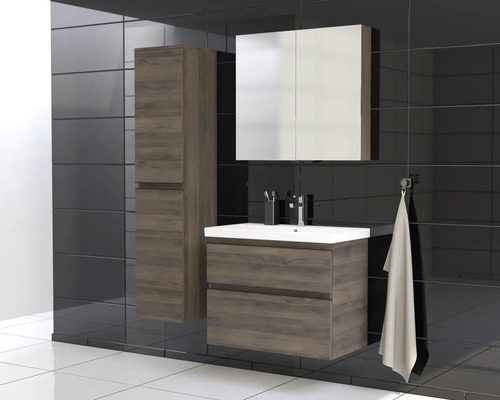 Modernes Badezimmer-Set mit Waschbeckenunterschrank, Spiegelschrank und Hochschrank