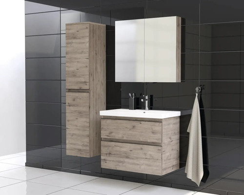 Badezimmer-Set mit Waschtisch, Spiegelschrank und Hochschrank