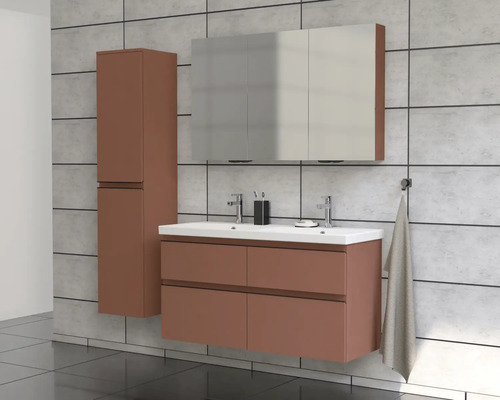 Ensemble de salle de bains moderne avec meuble sous-lavabo, armoire de toilette et armoire haute