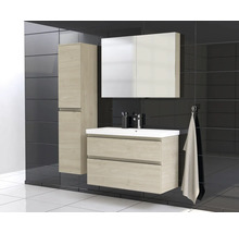 Jungborn Waschplatz TRENTA BxHxT 100x65x45 cm kendal eiche natur mit Keramik-Waschtisch Griffleiste schwarz