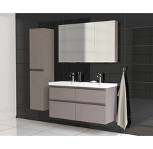 Modernes Badezimmer mit Waschtischunterschrank, Spiegelschrank und Hochschrank