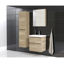 Jungborn Waschplatz TRENTA BxHxT 60x65x45 cm halifax eiche natur mit Keramik-Waschtisch Griffleiste schwarz