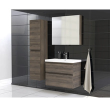 Jungborn Waschplatz TRENTA BxHxT 80x65x45 cm gladstone eiche tabak mit Keramik-Waschtisch Griffleiste schwarz