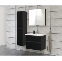 Jungborn Waschplatz TRENTA BxHxT 80x65x45 cm 3D-Streifen-Struktur schwarz mit Keramik-Waschtisch Griffleiste schwarz