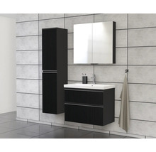 Jungborn Waschplatz TRENTA BxHxT 80x65x45 cm 3D-Streifen-Struktur schwarz mit Keramik-Waschtisch Griffleiste chrom matt