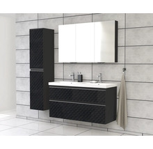 Modernes Badezimmer mit Waschtisch, Spiegelschrank und Hochschrank in Schwarz und Weiß