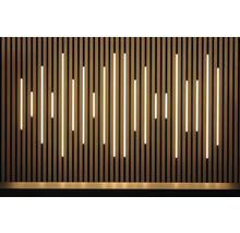 Revêtement en bois avec lamelles verticales et éclairage intégré