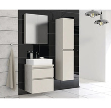 Badezimmer mit Waschbeckenunterschrank, Spiegelschrank und Hochschrank