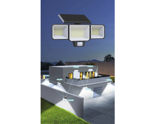 Projecteur solaire avec détecteur de mouvement et possibilité de connexion pour éclairer une maison