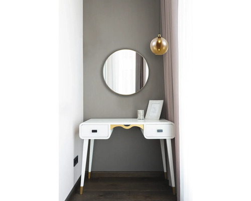 Coiffeuse moderne avec miroir, lampe, deux tiroirs et un cadre