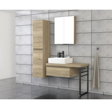 Modernes Badezimmer-Set mit Waschtisch, Spiegelschrank und Hochschrank in Holzoptik